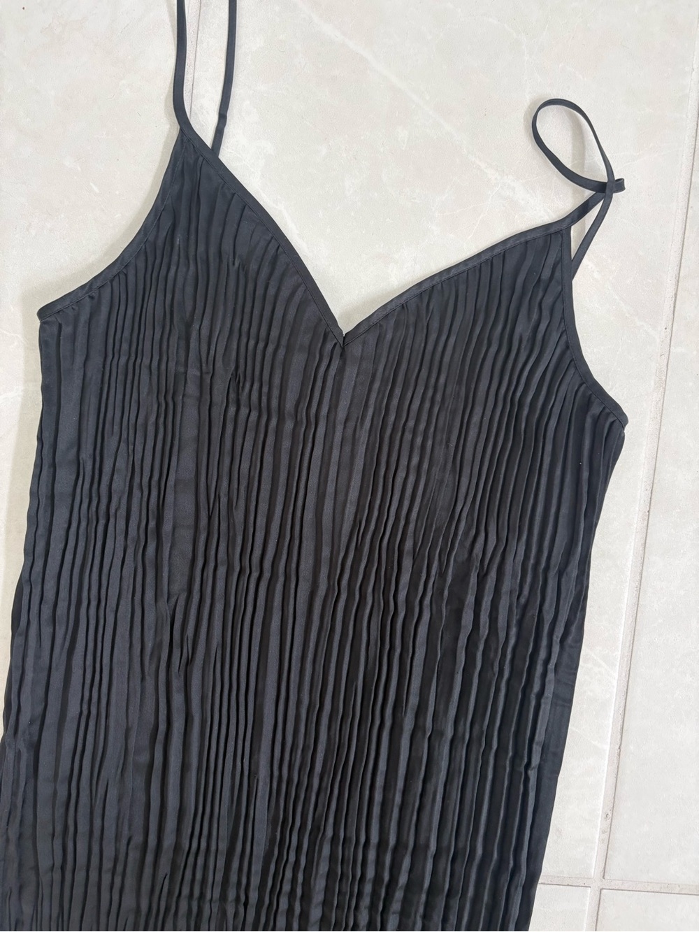 AllSaints Black Crinkle Maxi Slip Dress with Spaghetti Straps - Picture 2 of 3